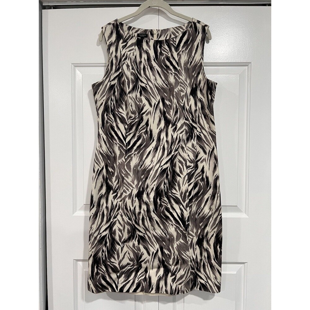Talbots Dress 14 Cream Black Gray Sheath‎ Stretch Cotton Career Church